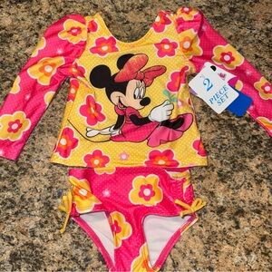 Baby Girl 18mo Disney Minnie Mouse 2pc Swimwear UPF-50+ Rashguard Swimsuit New